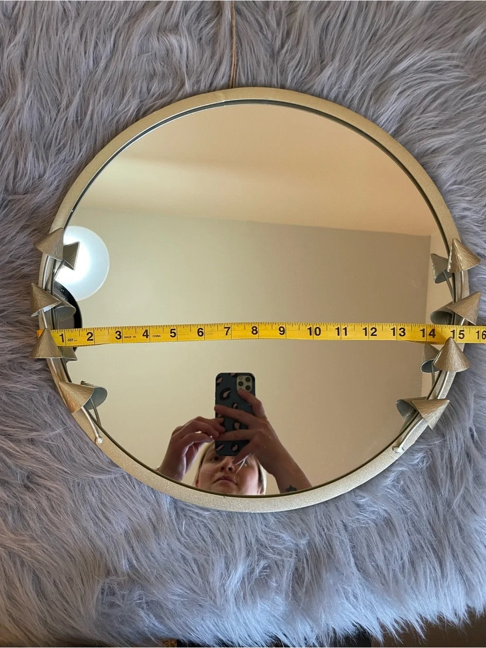 Gold Round Decorative Wall Mirror with Sculptural Accents - Picture 2 of 8